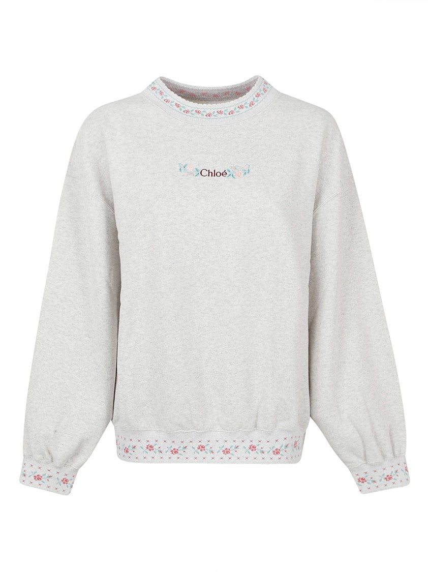 Chloé Cotton Floral Embroidered Sweatshirt