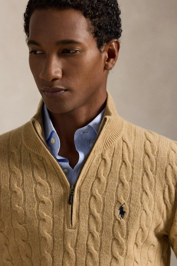 Polo Ralph Lauren Camel Cable-Knit Quarter-Zip Sweater