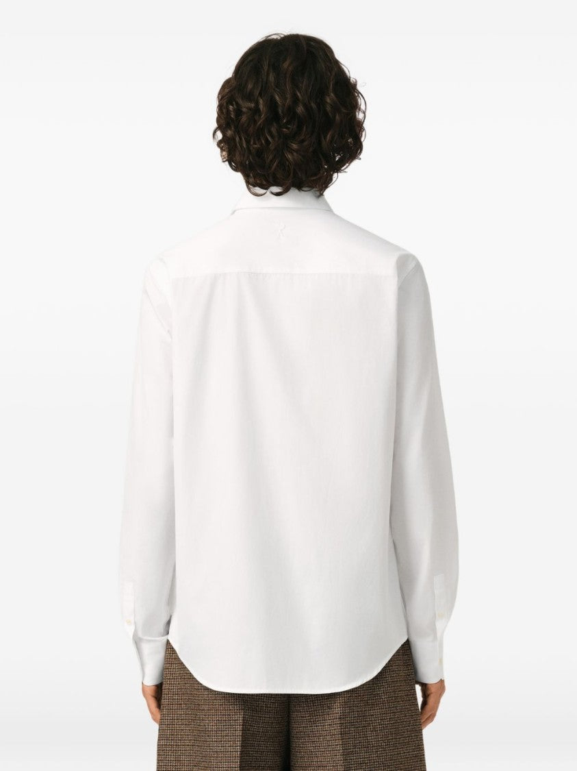 Ami Paris Long Sleeve Minimalist Shirt With Pointed Collar