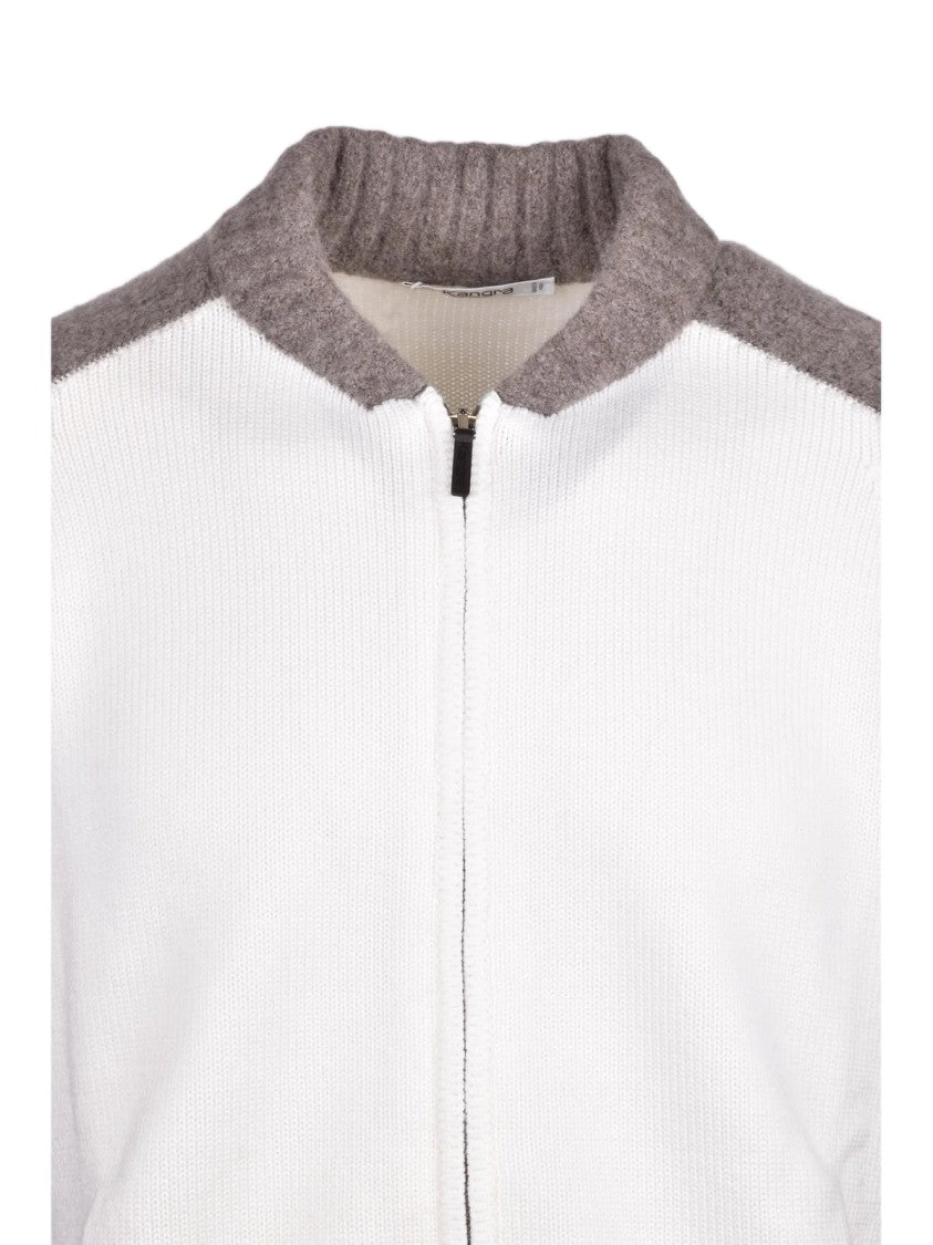 Kangra White-Brown Merino Wool Zip Cardigan