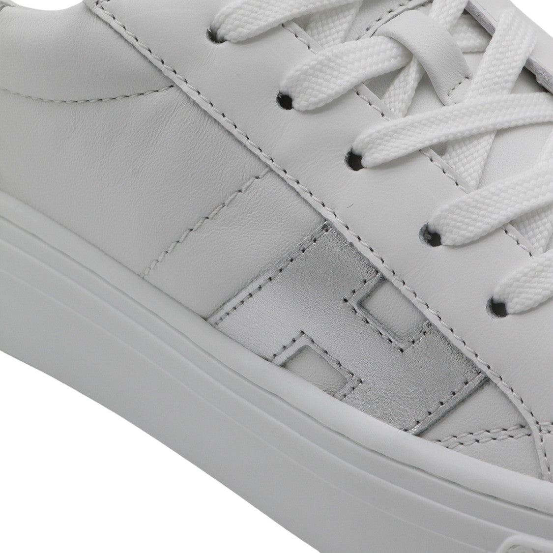 Hogan White Leather Sneakers With Metallic Accents