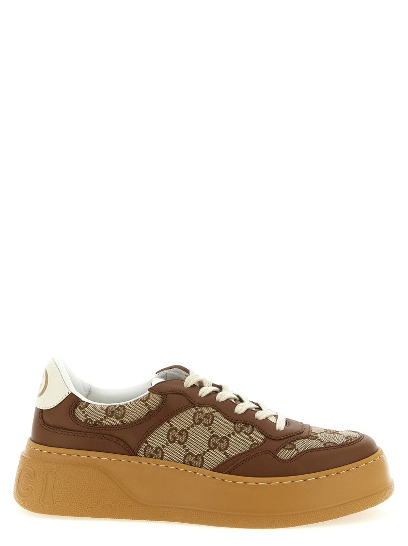 Gucci Chunky Sneakers With Gg Fabric And Leather Overlays