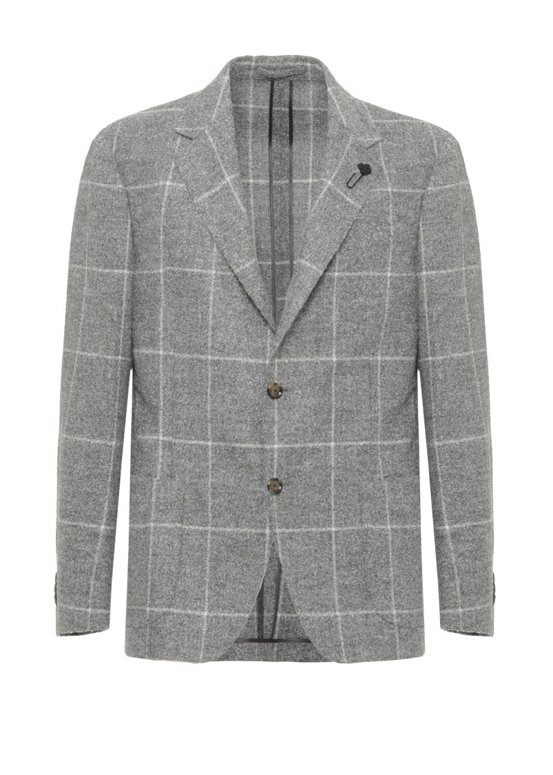 Lardini Grey Wool Blend Jacket With Classic Lapel And Iconic Detailing