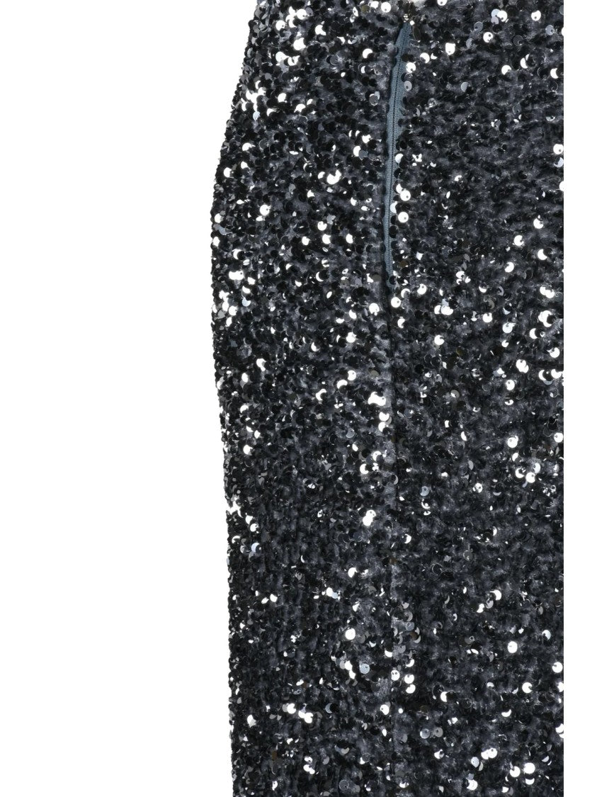 Vicolo Silver Sequin Stretch Zip Midi Skirt