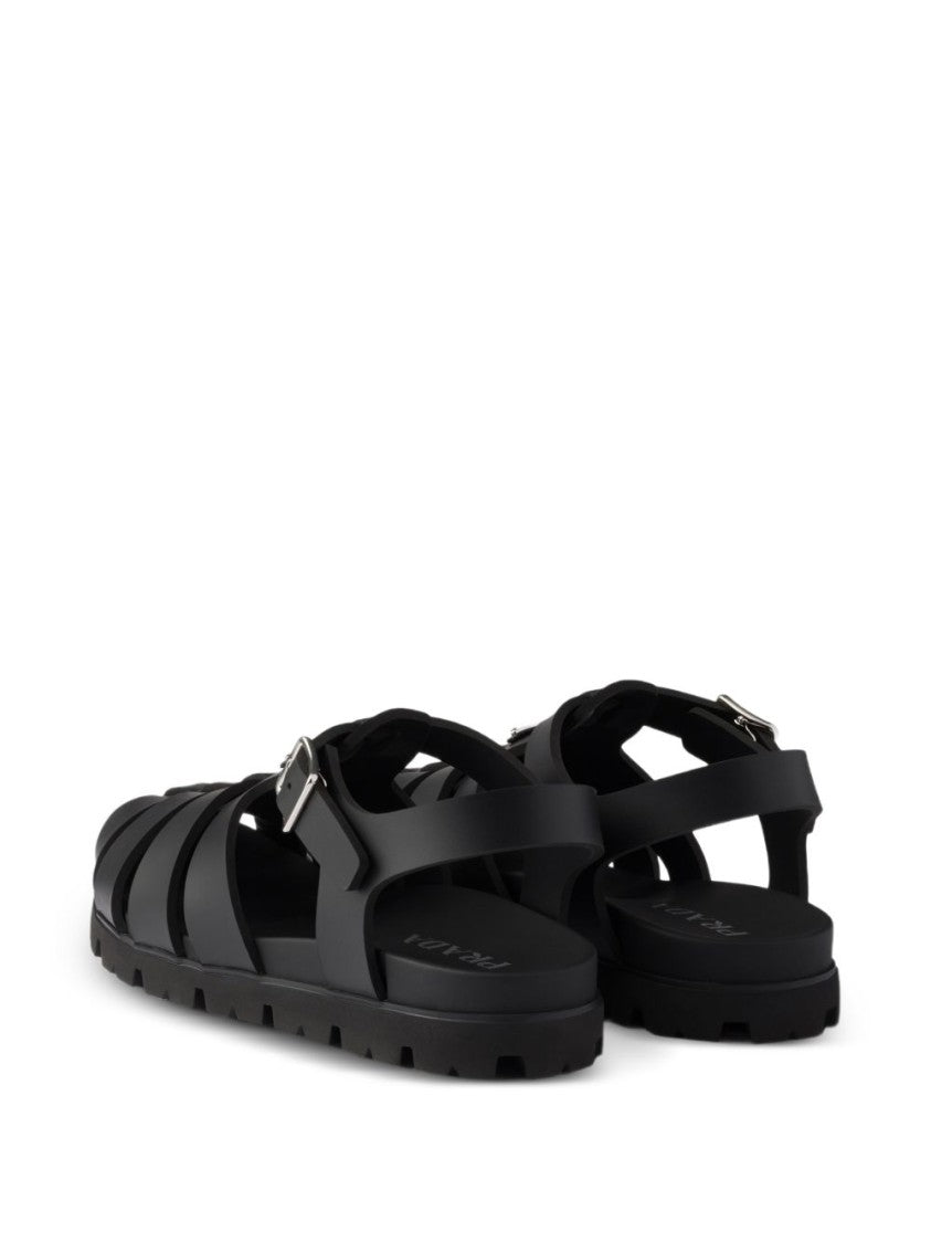 Prada Black Triangle Logo Rubber Fisherman Sandals