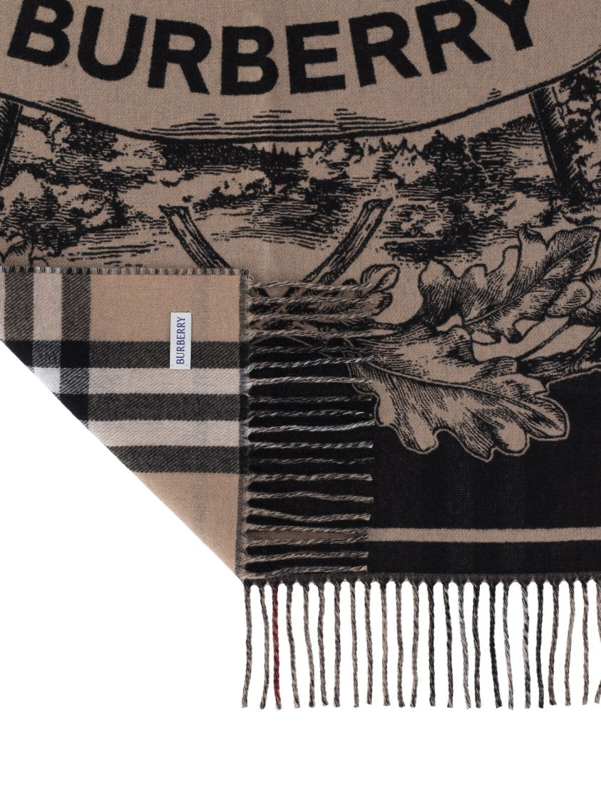 Burberry Beige Reversible Check Print Cashmere Scarf