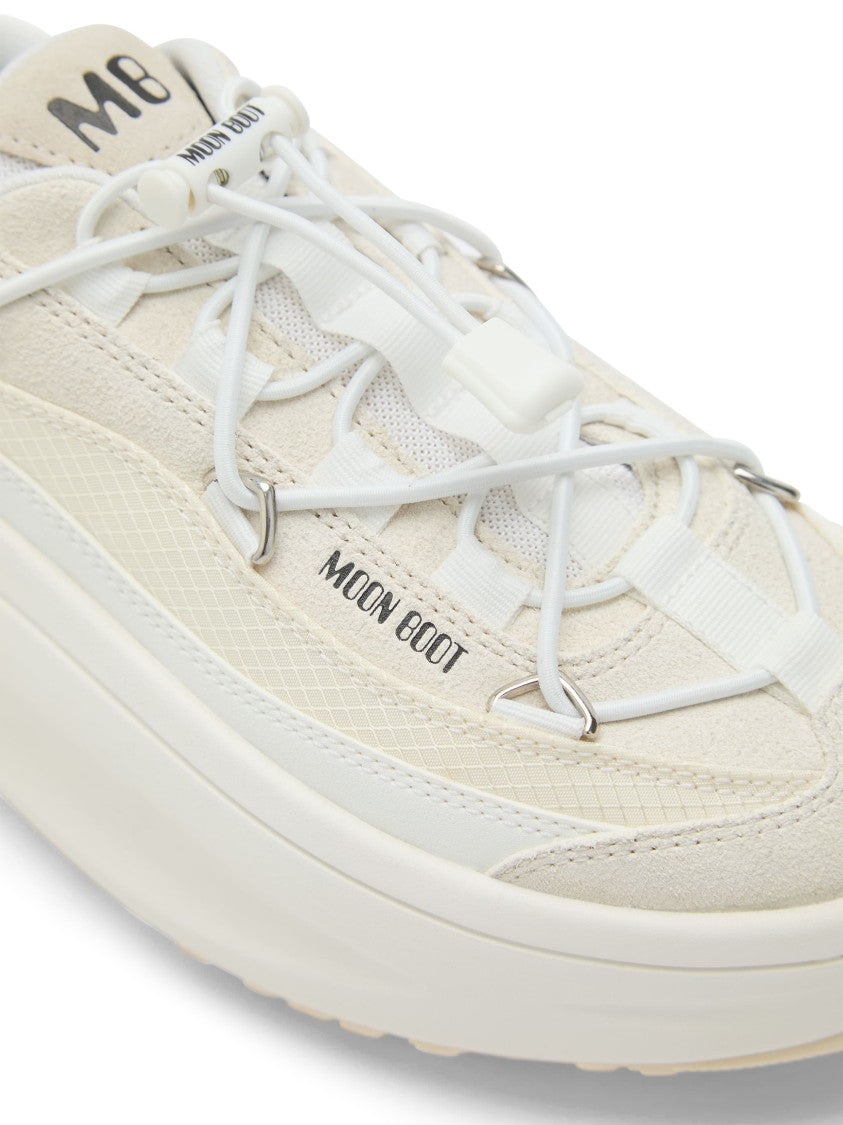Moon Boot Chunky White Sneakers With Unique Lacing System