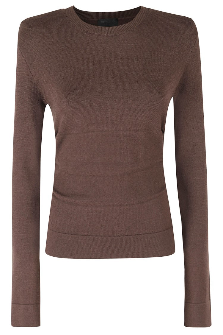 Dondup Chocolate Brown Viscose-Blend Ribbed Slim Sweater