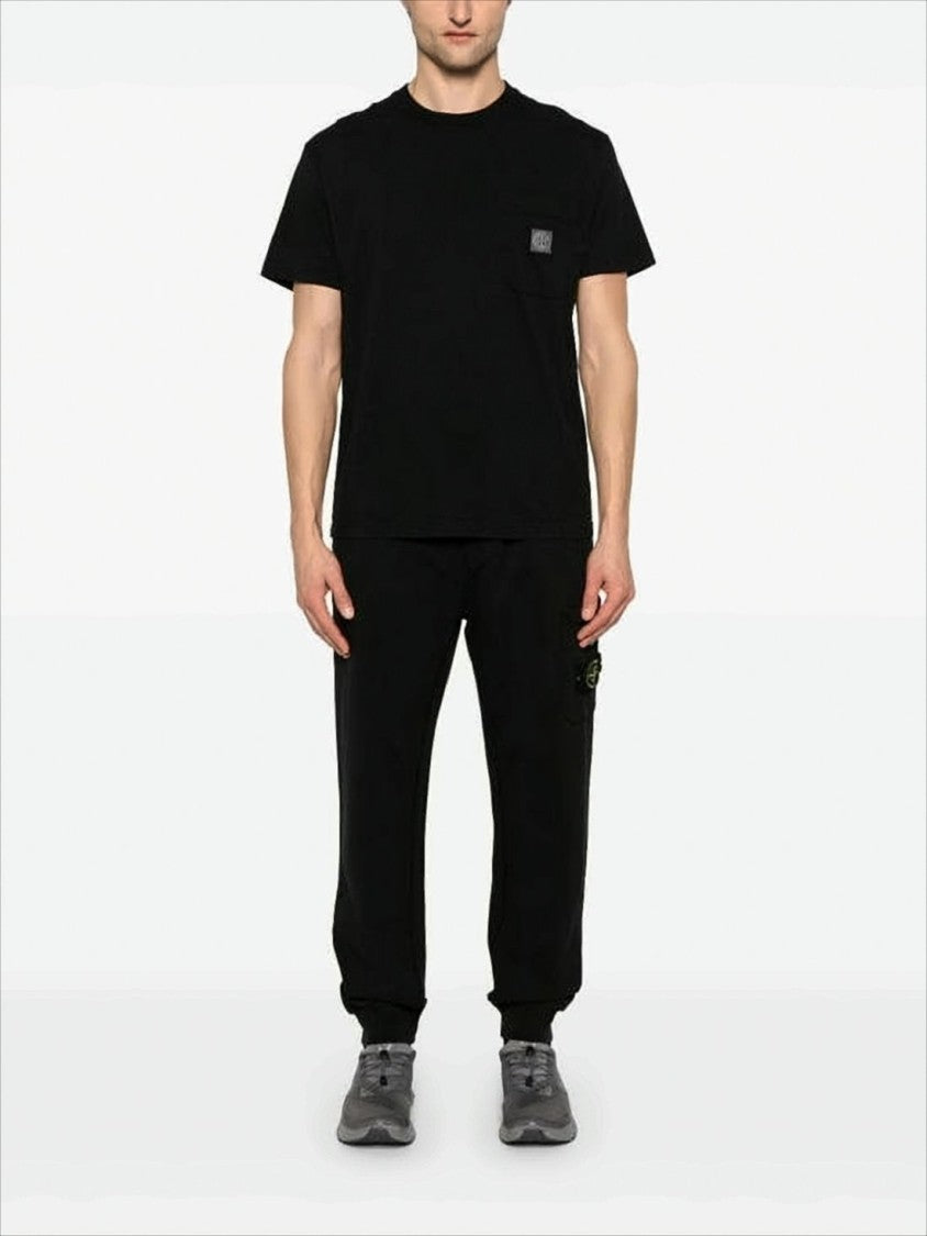 Stone Island Short-Sleeve Black T-Shirt With Logo Patch