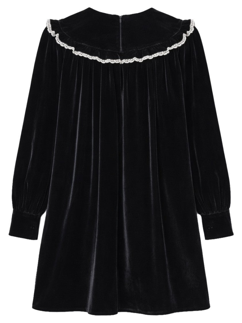 Ganni Neutrals Lace Wide Collar Velvet Mini Dress
