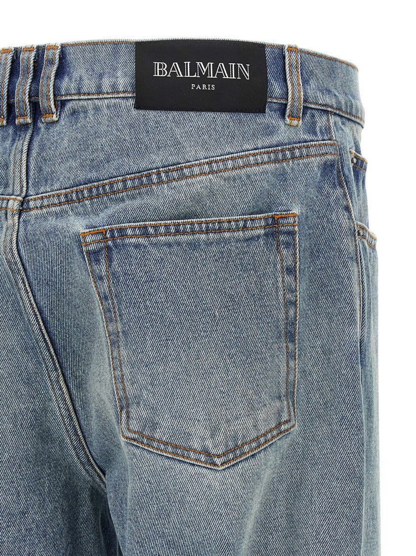 Balmain Stonewashed Cotton Denim Jeans