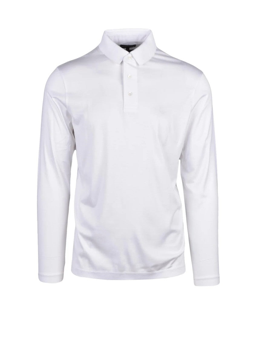 Emporio Armani White Lyocell-Blend Long-Sleeve Polo Shirt