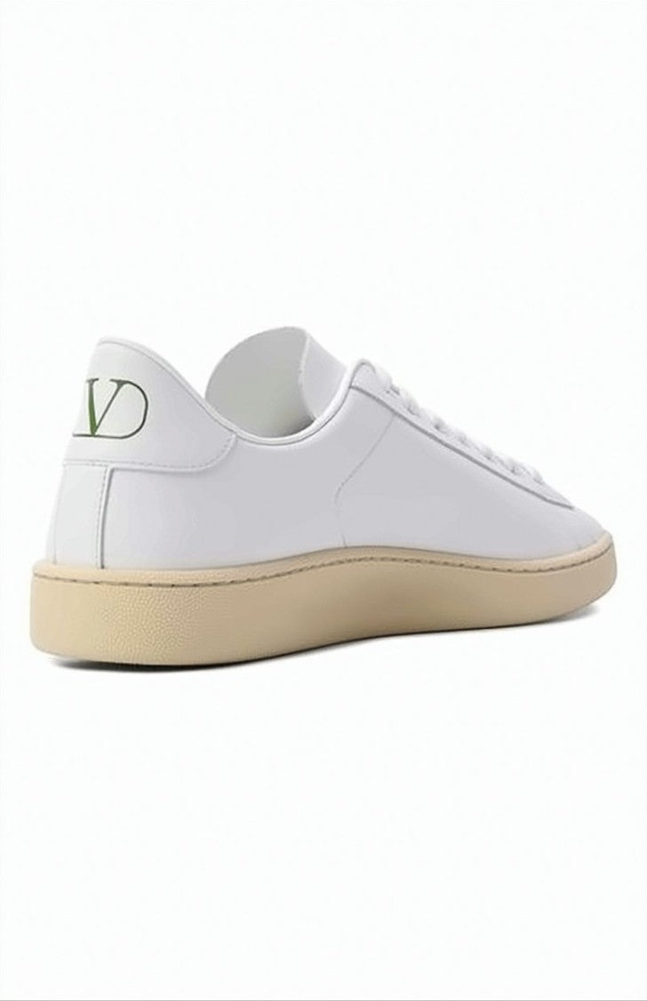 Valentino Garavani Minimal White Calfskin Sneakers With Beige Rubber Sole