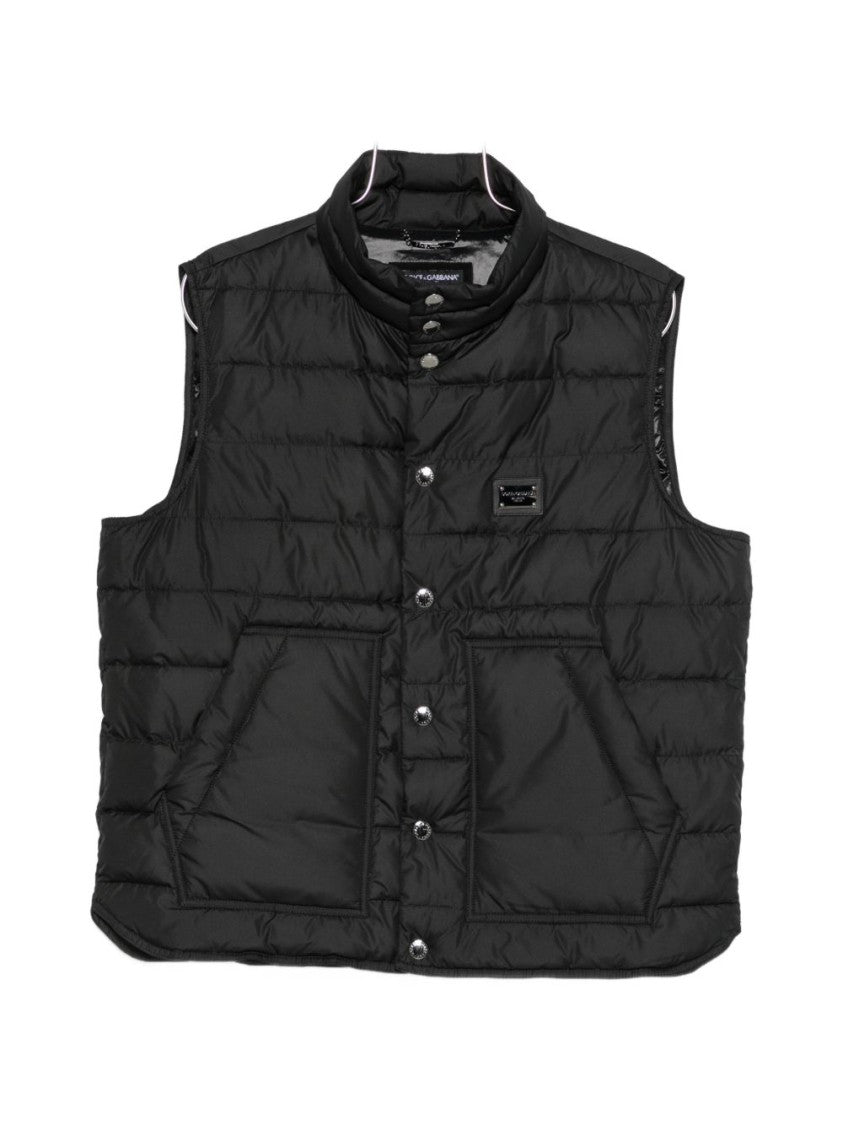 Dolce & Gabbana Black Quilted High Collar Vest Jacket