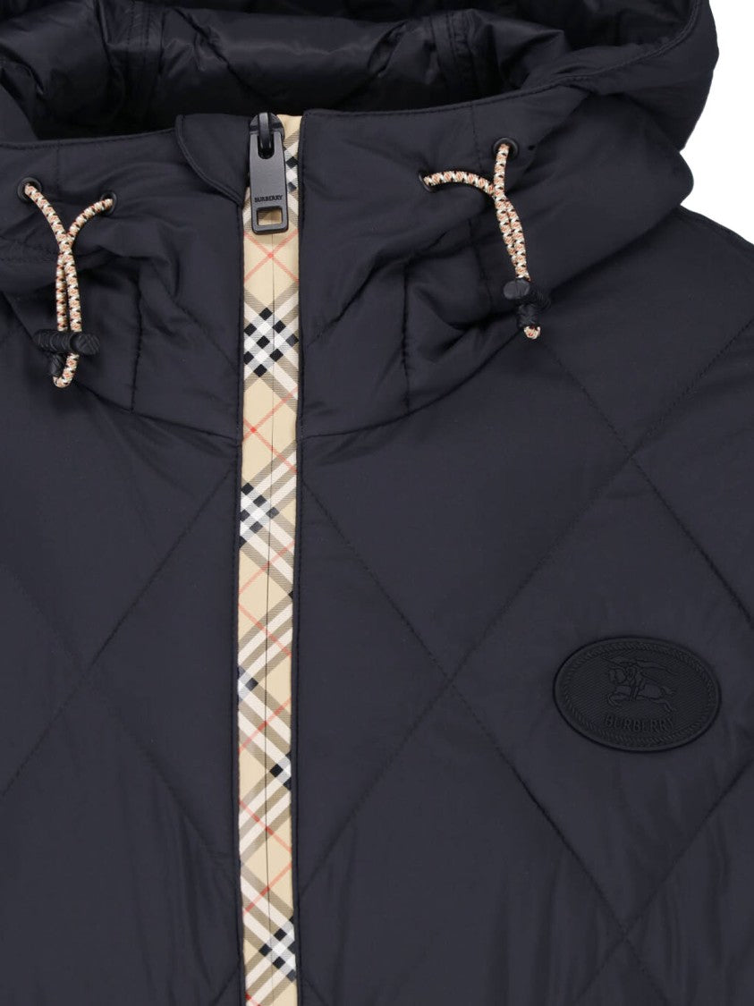 Burberry Quilted Technical Fabric Jacket With Hood And Signature Check Detail