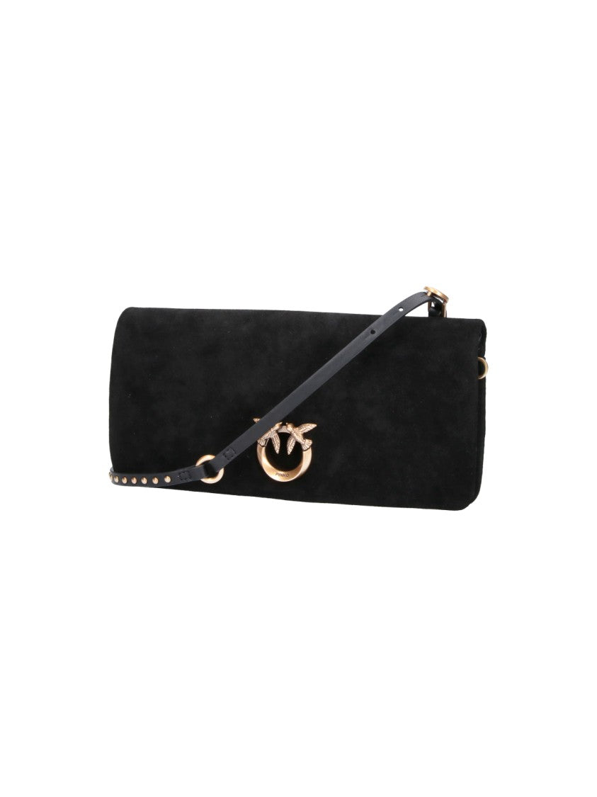 Pinko Black Love Click Soft Horizontal Suede Shoulder Bag
