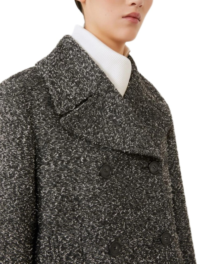 Sportmax Donegal Wool Blend Oversized Peacoat With Pointed Notch Lapel