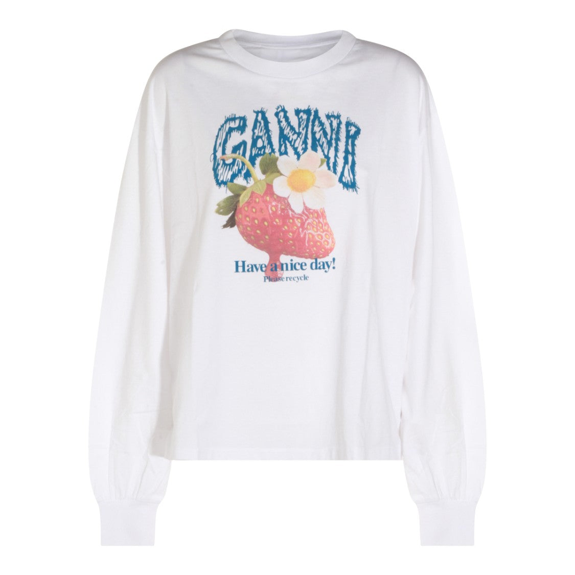 Ganni White Cotton Sweatshirt With Colorful Print Accents
