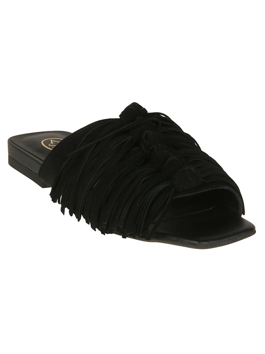 Ash Brigitte Flat Black Suede Sandals
