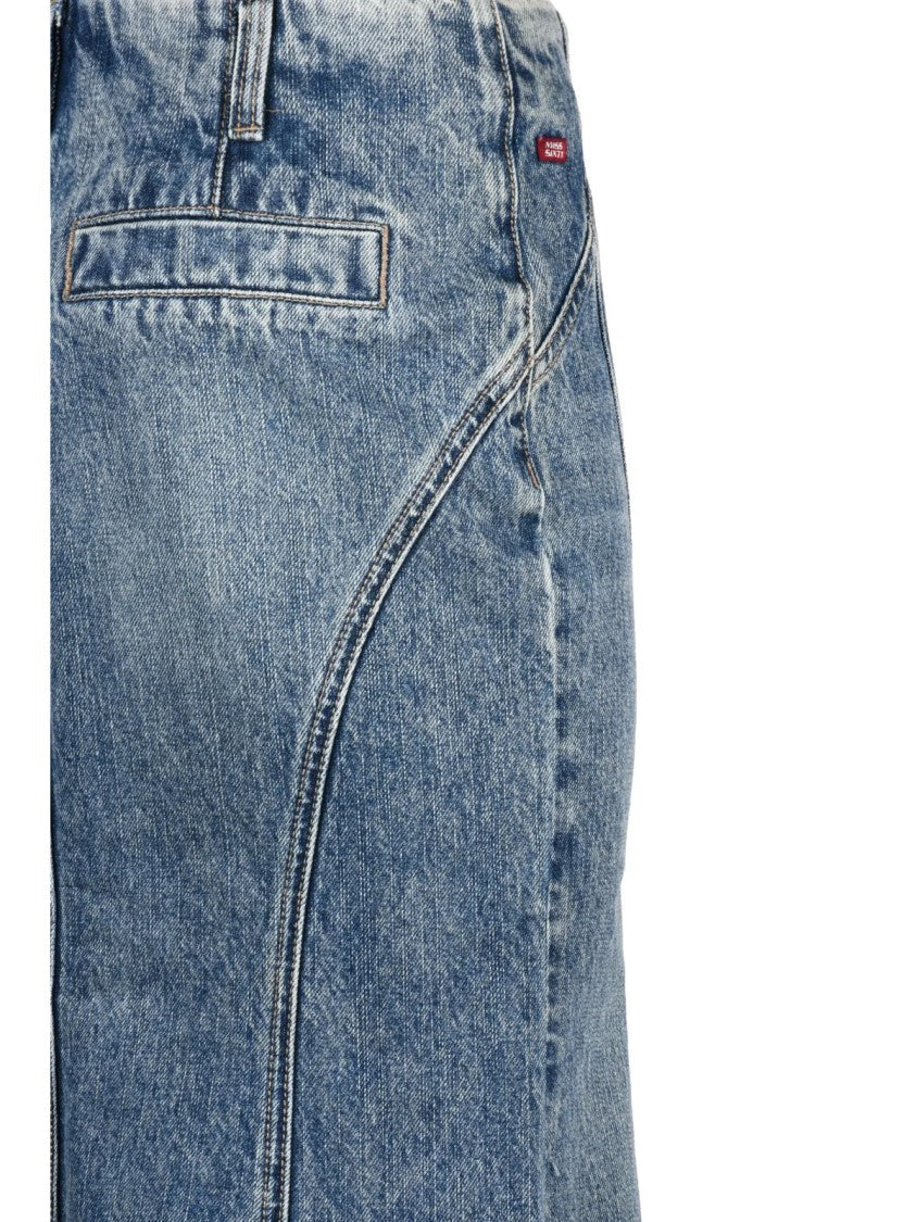 Miss Sixty Blue Cotton Zip Mermaid Denim Midi Skirt