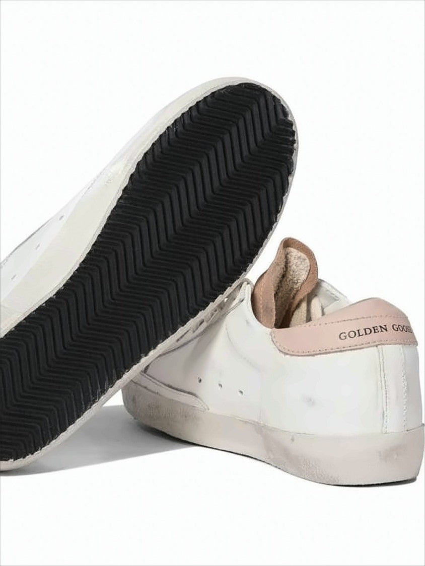 Golden Goose Worn-In White Leather Low-Top Sneakers With Glitter Star Accents
