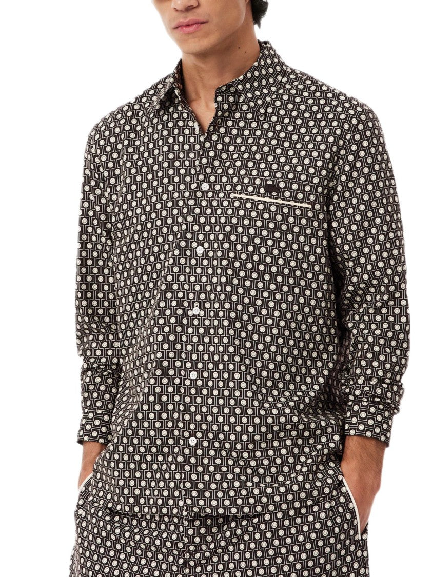 Lacoste Micro-Patterned Long-Sleeve Shirt With Classic Collar And Subtle Trim