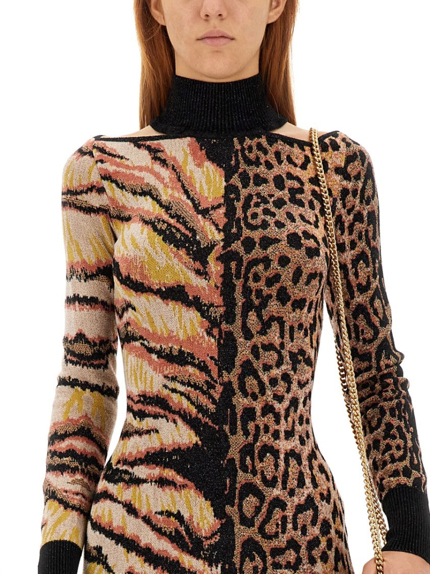 Roberto Cavalli Animal Print Mini Dress With Long Sleeves