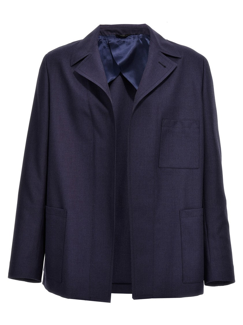 Fendi Single-Breasted Wool Jacket With Half Belt Detail