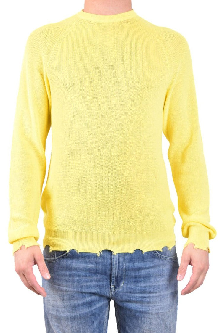 Laneus Ribbed Cotton Knit Sweater Distressed Finishing
