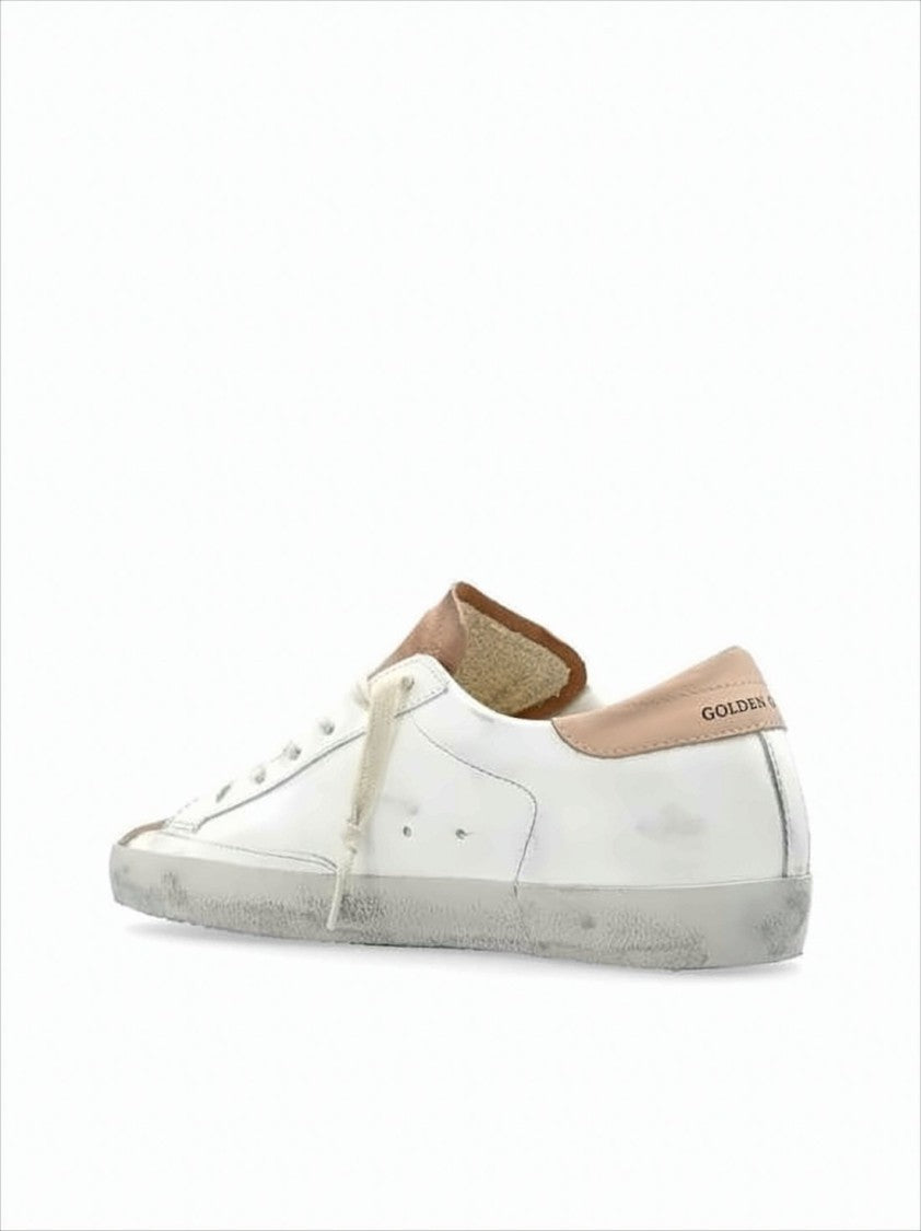 Golden Goose Low-Top White Leather Sneakers With Beige Suede Accents And Distressed Finish