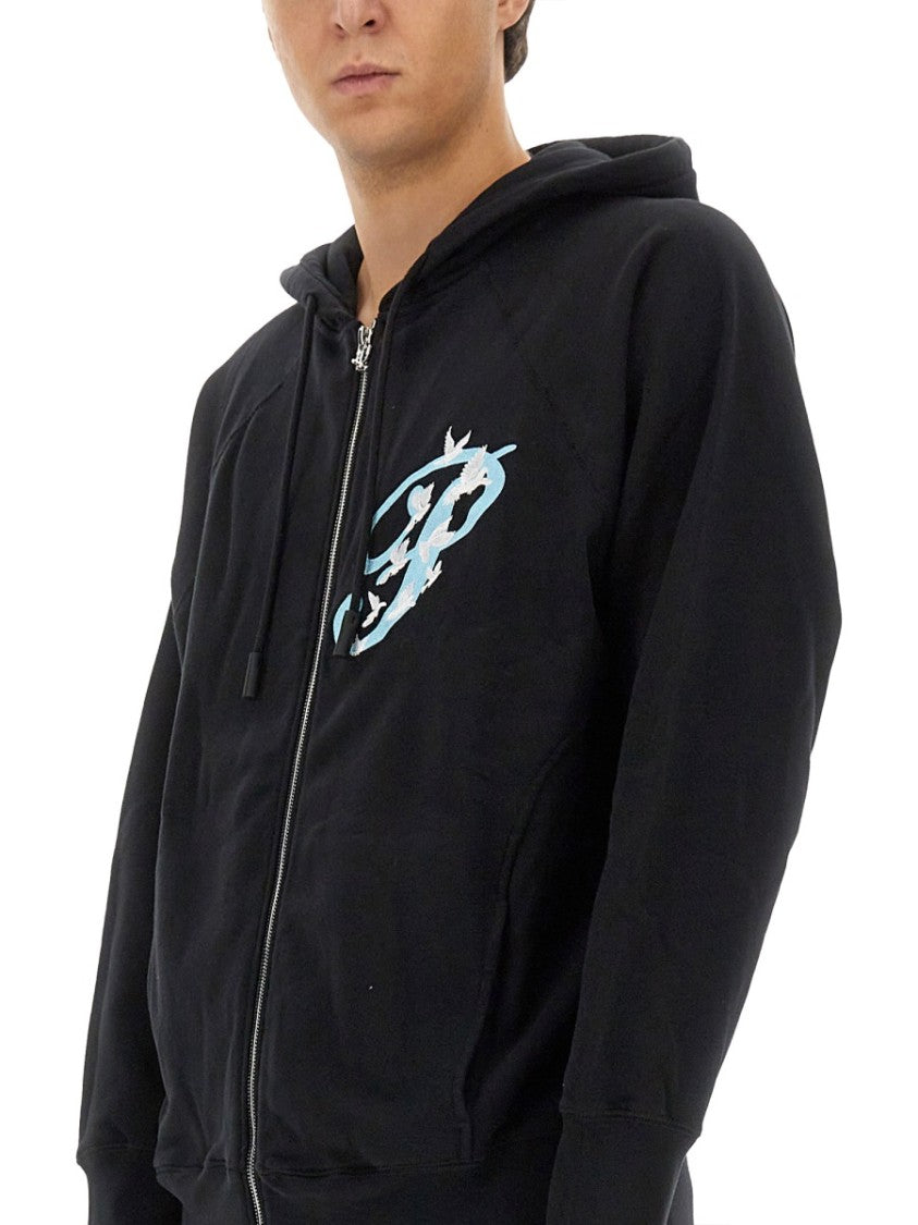 3.Paradis Black Zip Sweatshirt With Graphic Design