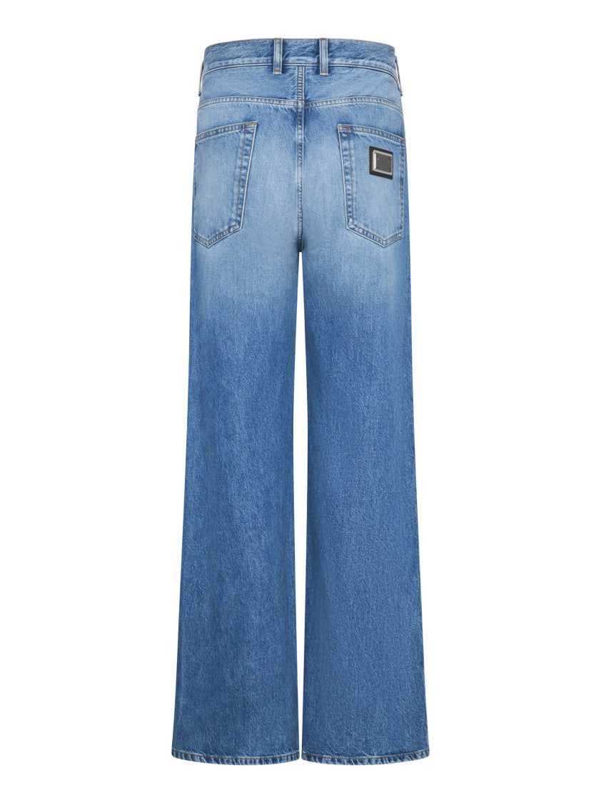 Dolce & Gabbana Straight Leg Oversized Denim With Branded Patch