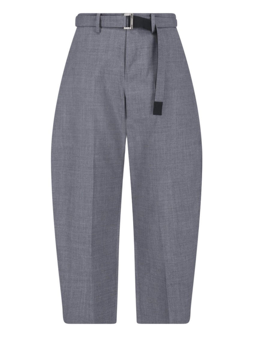 Sacai Tailored Wide-Leg Trousers With Adjustable Belt And Relaxed Fit