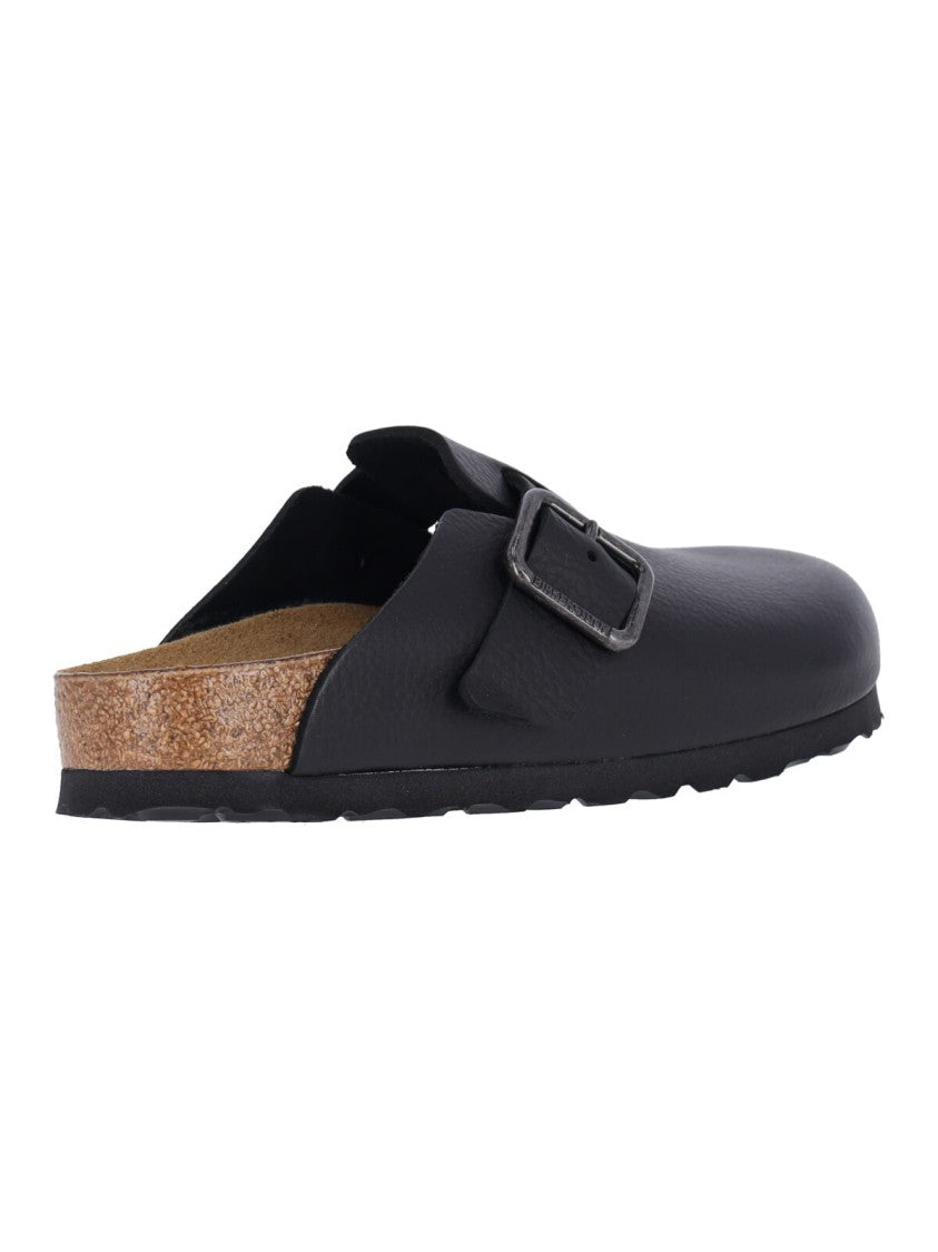 Birkenstock Slip-On Mules With Rounded Toe And Metal Buckle Detail