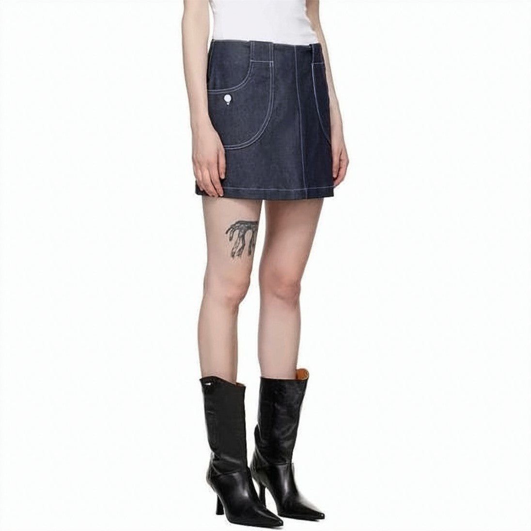 A.P.C. Indigo Denim Mini Skirt With Contrast Stitching