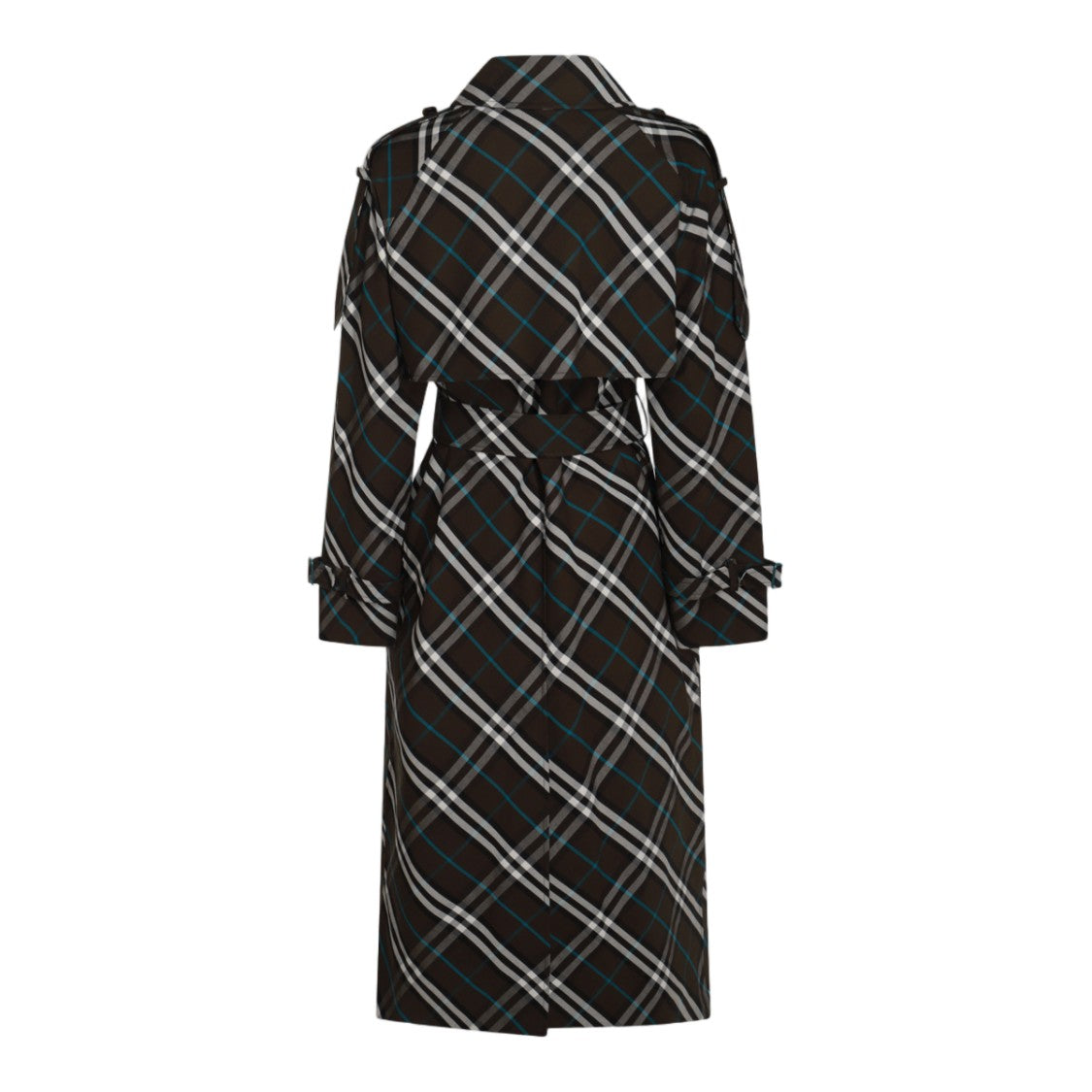Burberry Long Plaid Trench Coat With Belted Waist