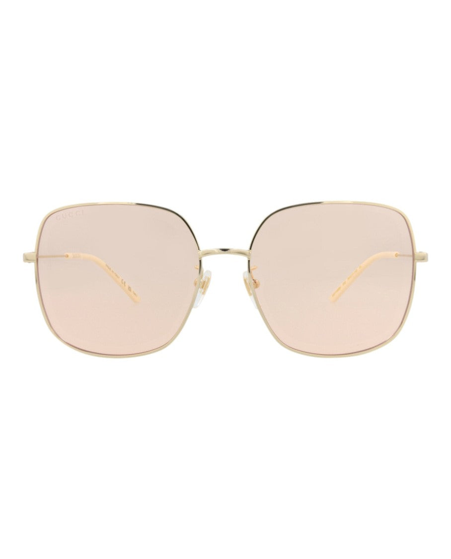 Gucci Square-Frame Metal Sunglasses With Decorative Temple Details