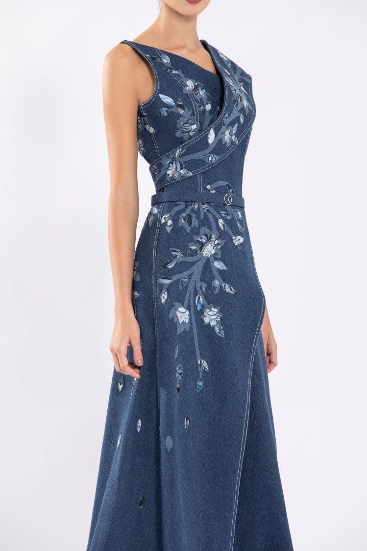 Saiid Kobeisy Denim Dress With Printed Embroidery