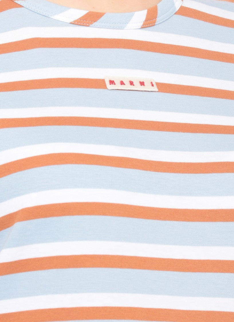 Marni Light Blue Striped Cotton T-Shirt