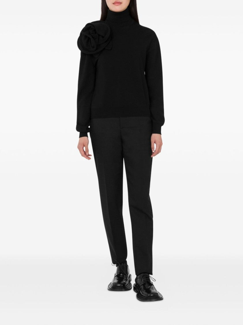 Moschino Black Turtleneck Sweater With Rose Appliqué