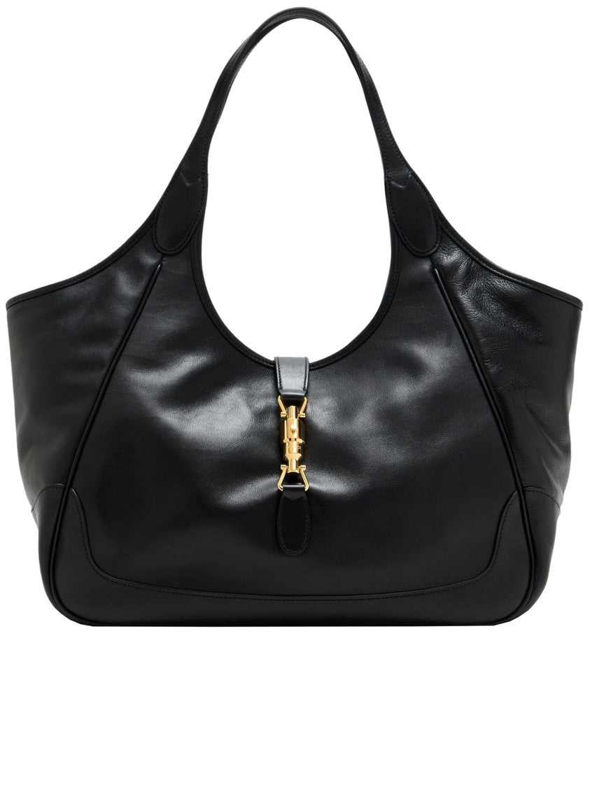 Gucci Black Mercato Structured Leather Gold Clasp Handbag