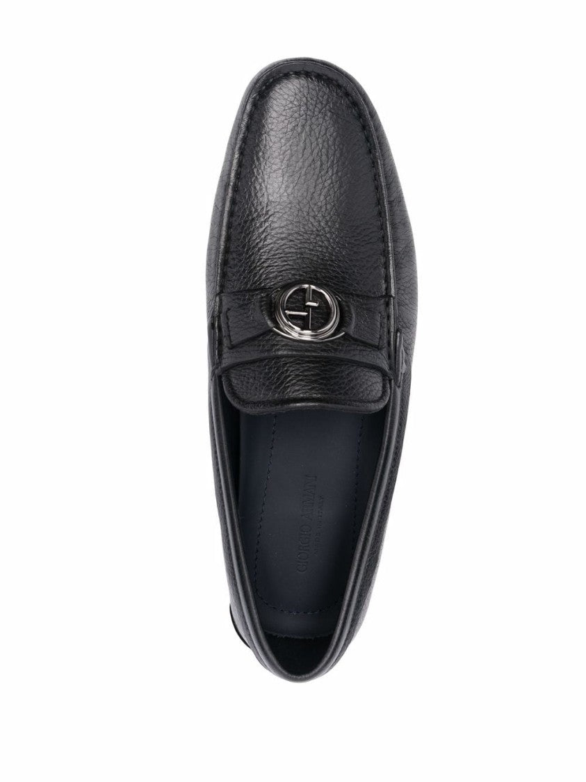 Giorgio Armani Textured Leather Black Driver Loafers
