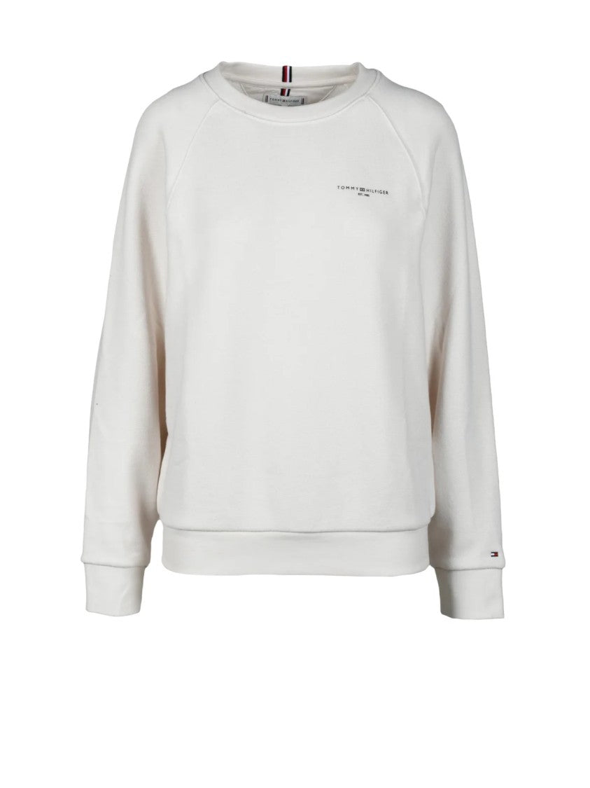 Tommy Hilfiger Relaxed Fit Cream Sweatshirt With Subtle Logo And Striped Tab