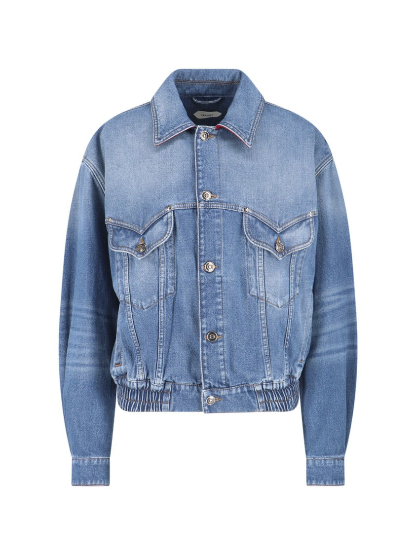 Versace Blue Cotton Denim Signature Details Jacket