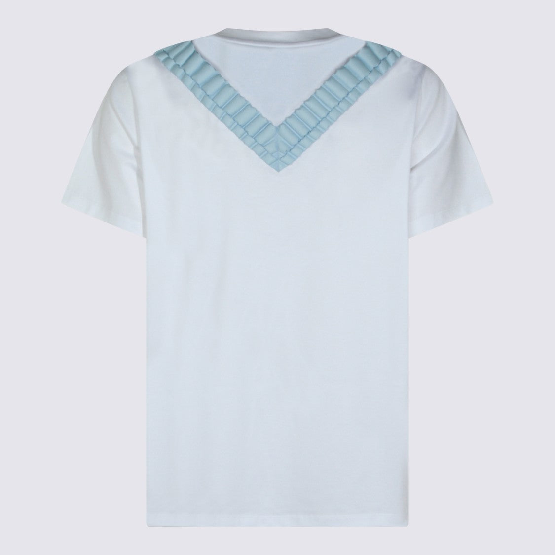 Raxxy Relaxed Fit White T-Shirt With Padded Light Blue V-Embellishments