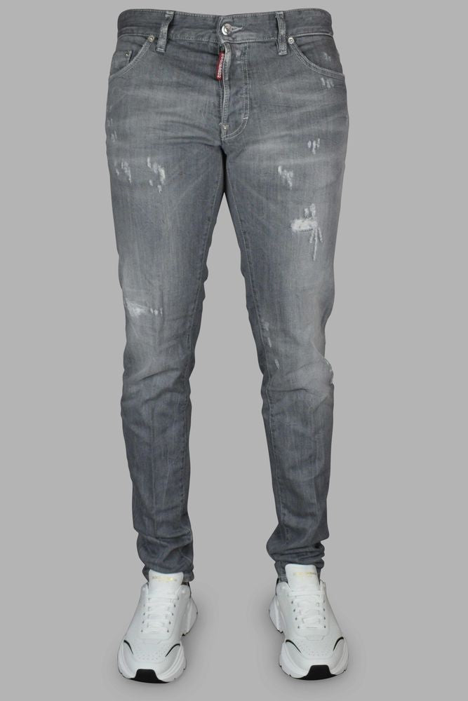 Dsquared2 Light Gray Slim-Fit Jeans With Distressed Details