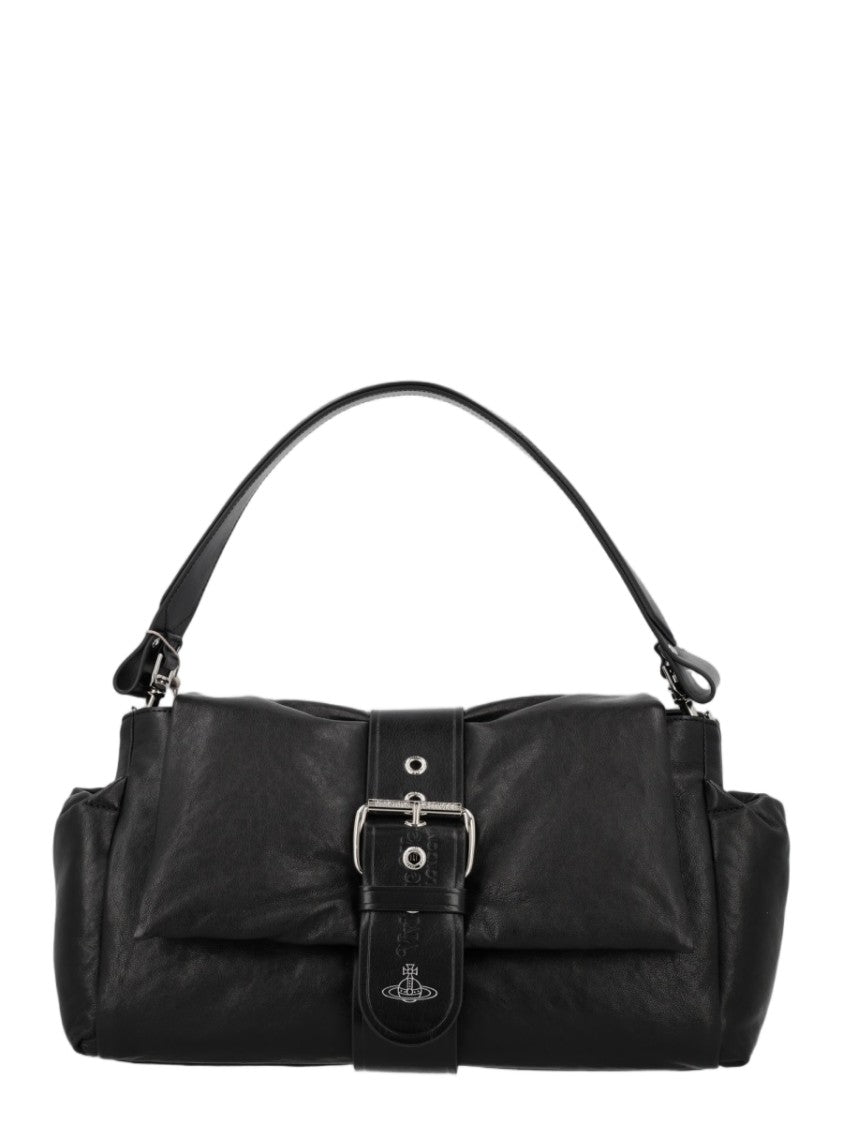 Vivienne Westwood Black Buckle Strap Calf Leather Handbag