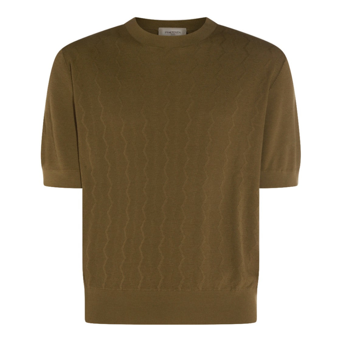 Piacenza Cashmere Short-Sleeve Knit Top With Zigzag Texture And Ribbed Finish