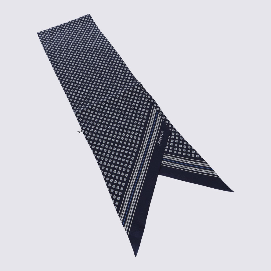Saint Laurent Navy Geometric Silk Scarf