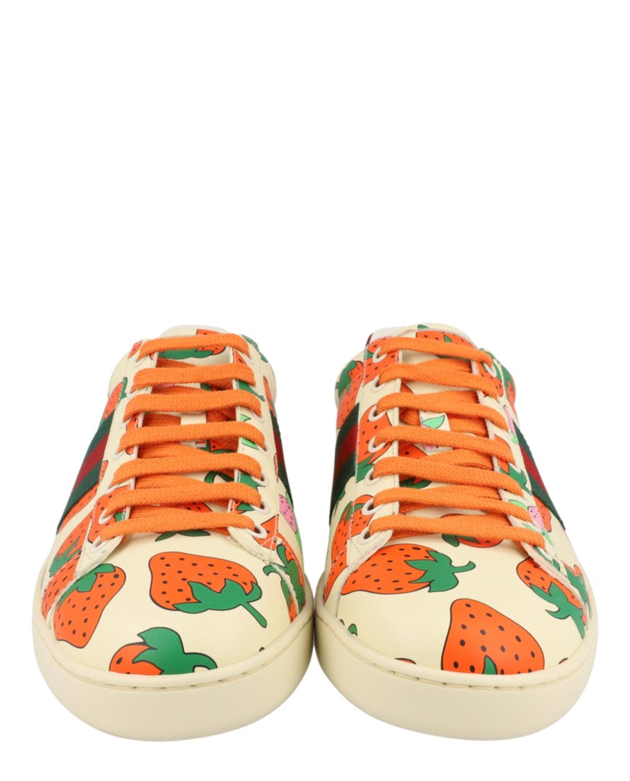 Gucci Ace Strawberry Print Leather Sneakers